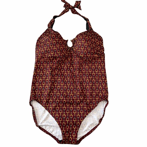 Lands' End Other - Lands' End Womens 14 One Piece Swimsuit Burgundy Equestrian Bit Halter Beach